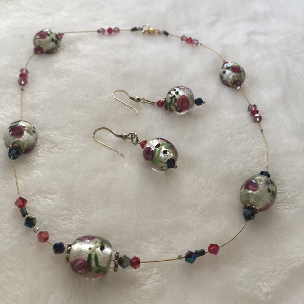 Beaded Gold Necklace with Matching Earrings